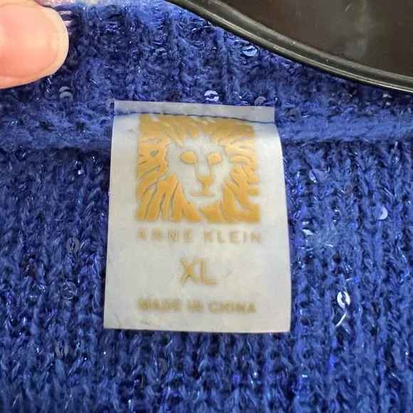 ANN KLEIN NWT $89 blue glitter knitted scoopneck hi-low sweater/dress XL - Picture 5 of 10